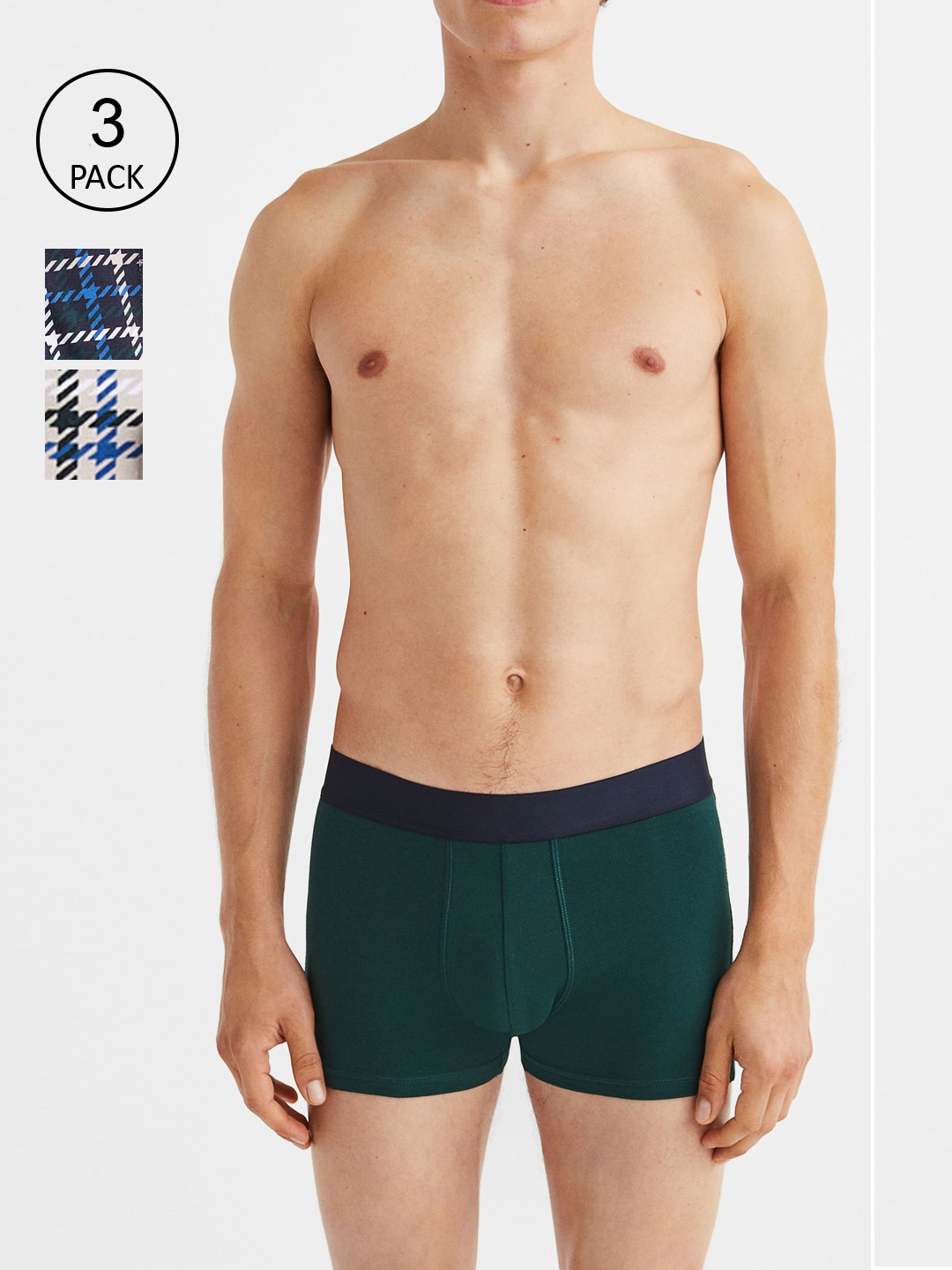 

H&M Men 3-Pack Cotton Short Trunks, Green