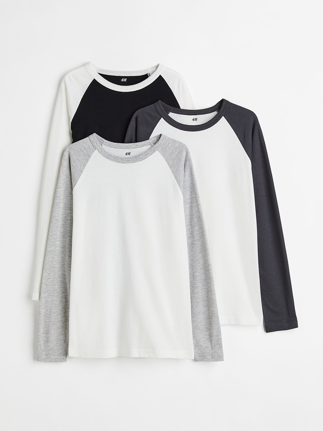 

H&M Boys Pack Of 3 Colourblocked Pure Cotton Long-Sleeved Tops, Black