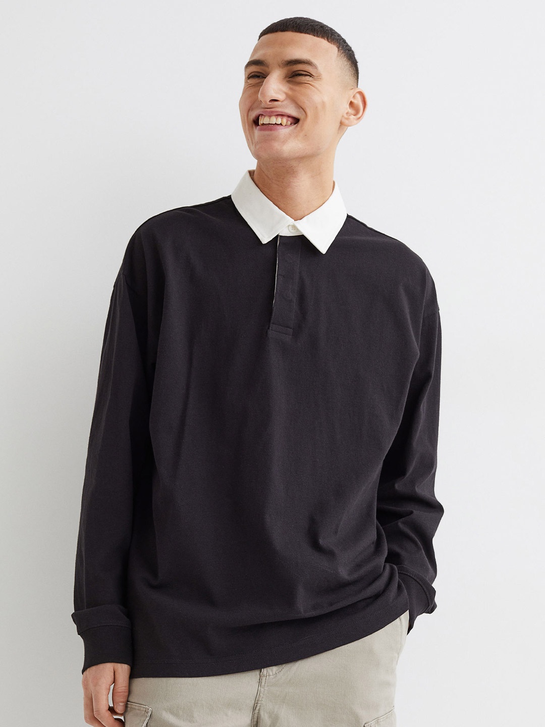 

H&M Oversized Fit Rugby Shirt, Black