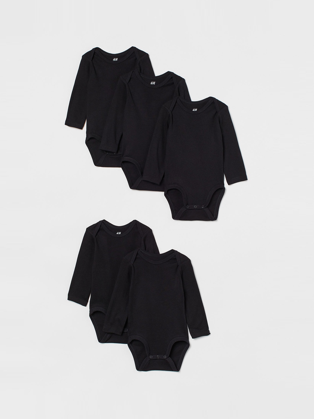 

H&M Girls Pack Of 5 Black Solid Bodysuits