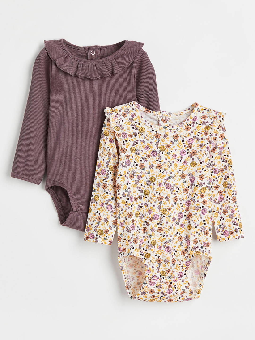 H&M Girls Pack Of 2 Cotton Bodysuits, Purple