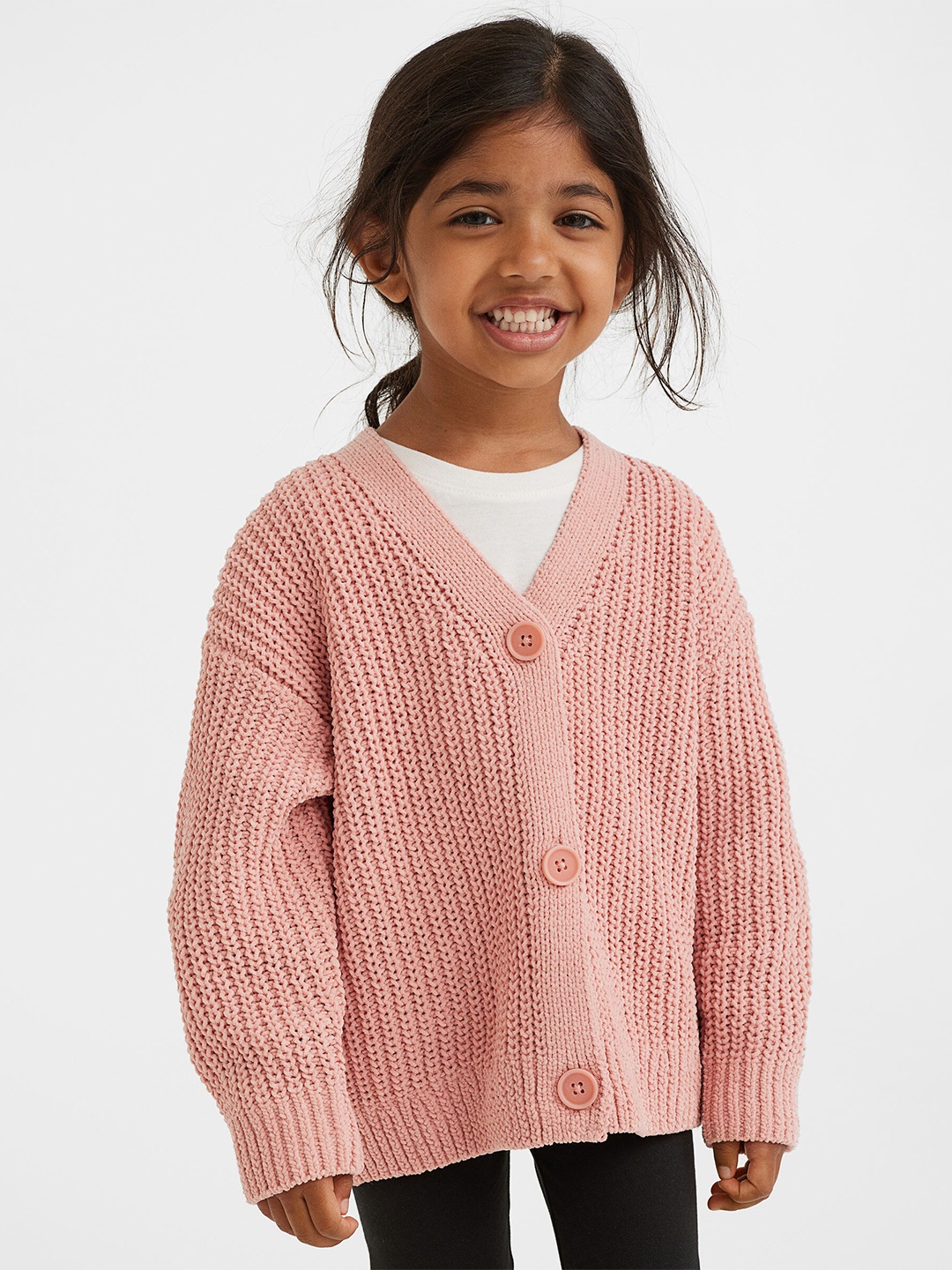 

H&M Girls Ribbed Oversized Cardigan, Pink