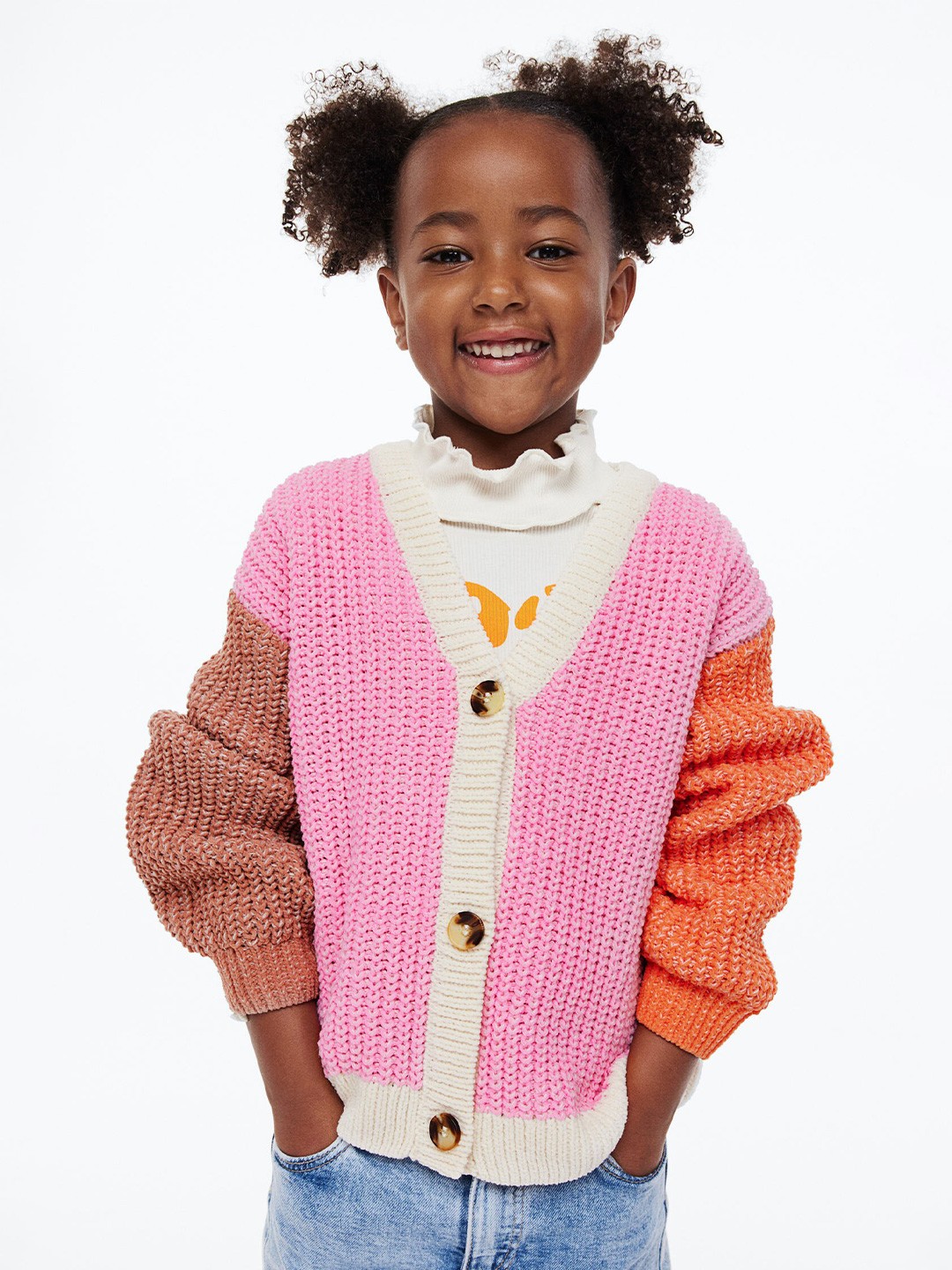 

H&M Girls Colourblocked Patterned Cardigan, Pink