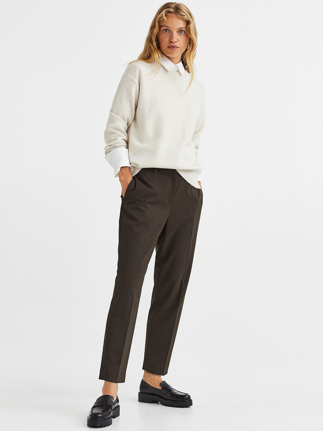 

H&M Women Cigarette Trousers, Green