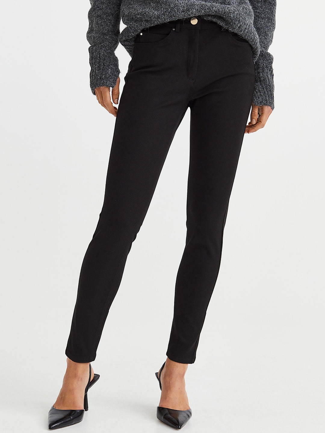

H&M Women Slim Fit Twill Trousers, Black