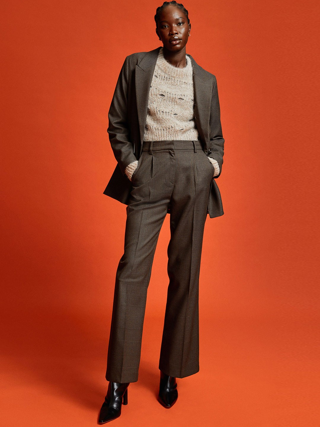 

H&M Women Solid Tailored Trousers, Brown