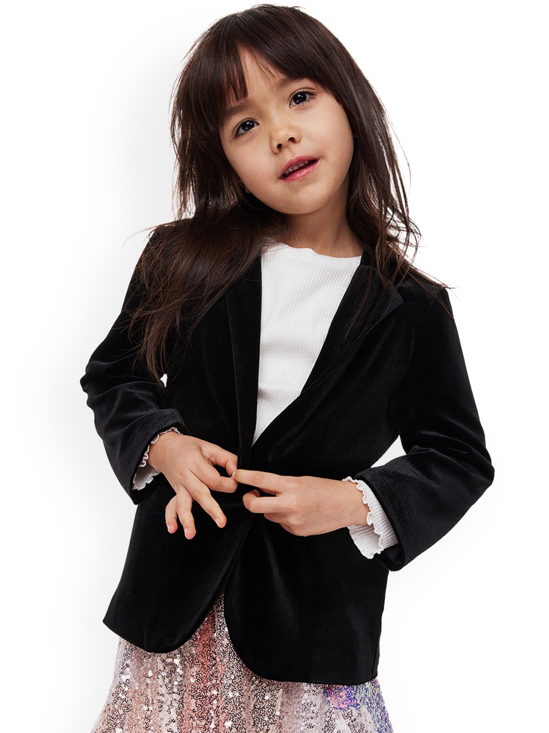 

H&M Girls Black Single-Breasted Velvet Blazer