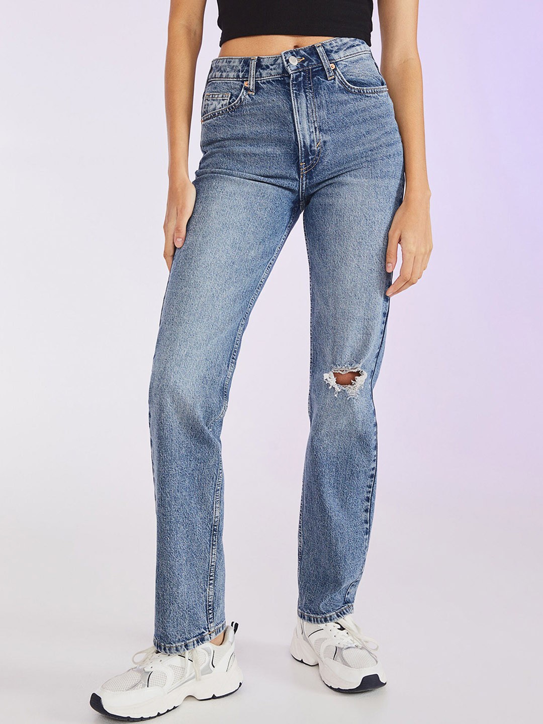 

H&M Women Vintage Straight High Jeans, Blue