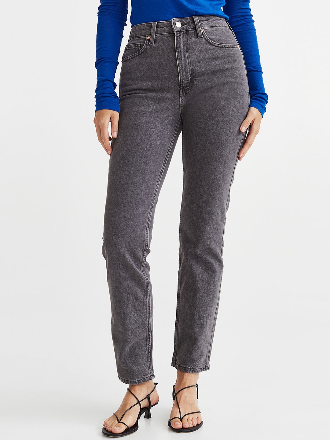 

H&M Woman Vintage Straight High Jeans, Grey