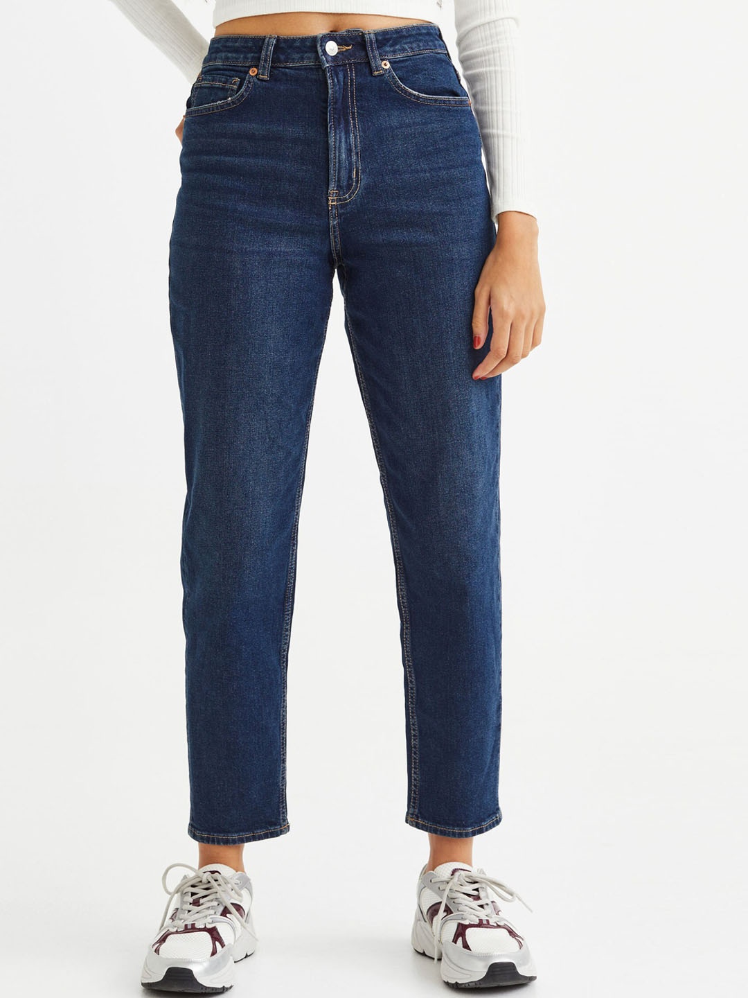 

H&M Mom Loose-Fit High Ankle Jeans, Blue