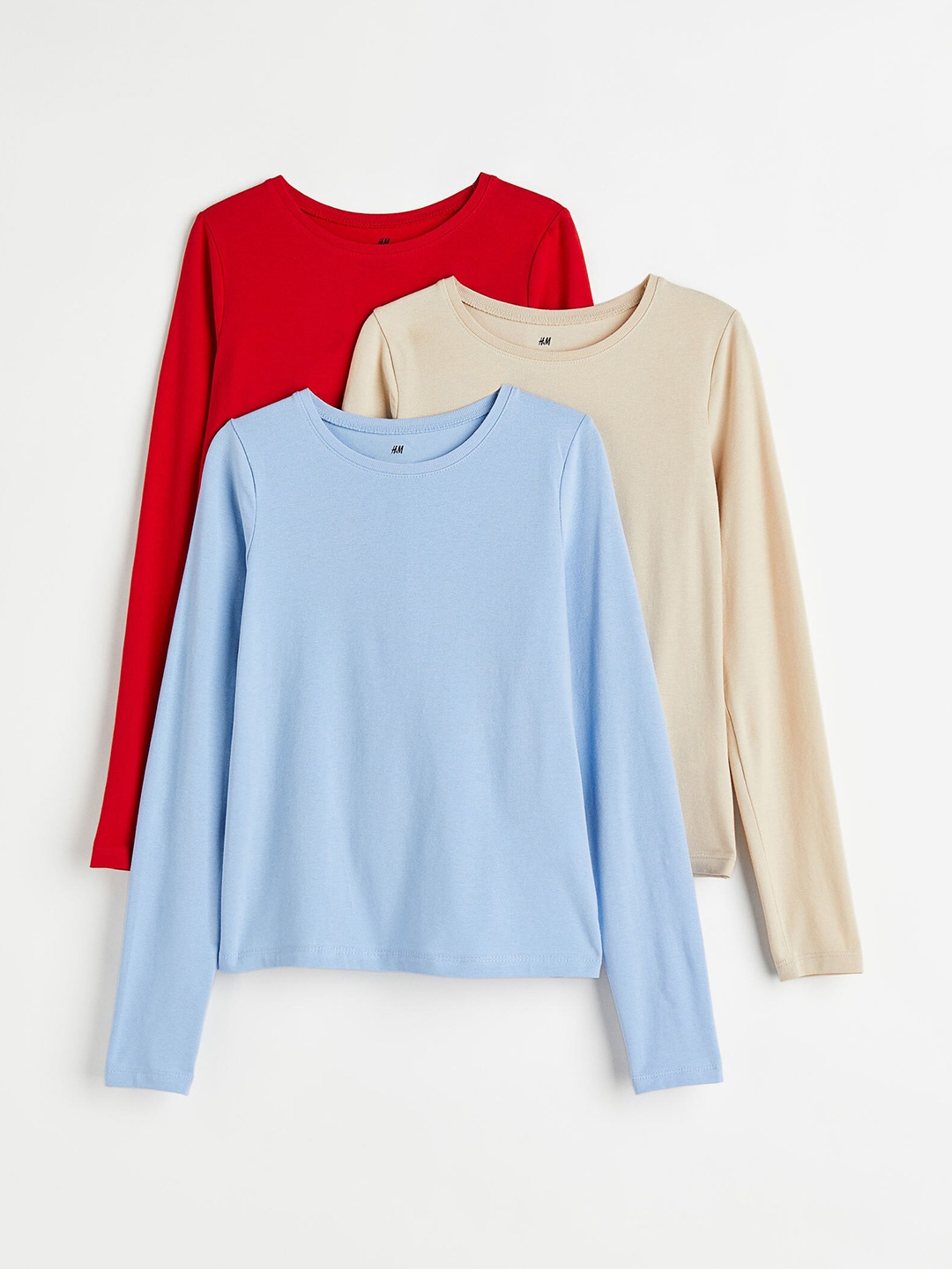 

H&M Girls 3-Pack Jersey Tops, Beige