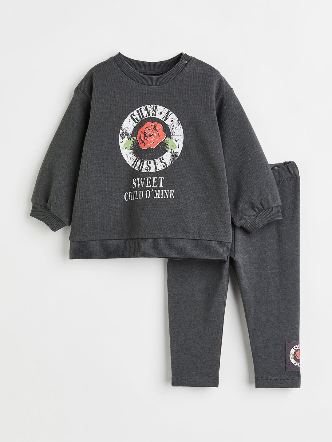 

H&M Girls 2-Piece Printed Cotton Set, Grey
