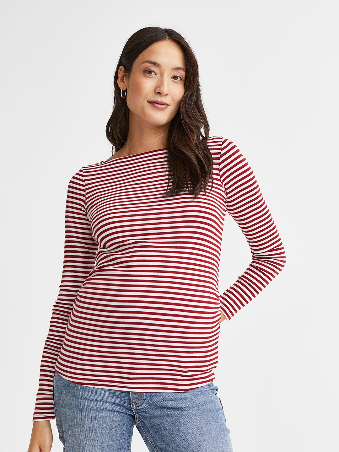 

H&M Women MAMA Long-sleeved Cotton Top, Red
