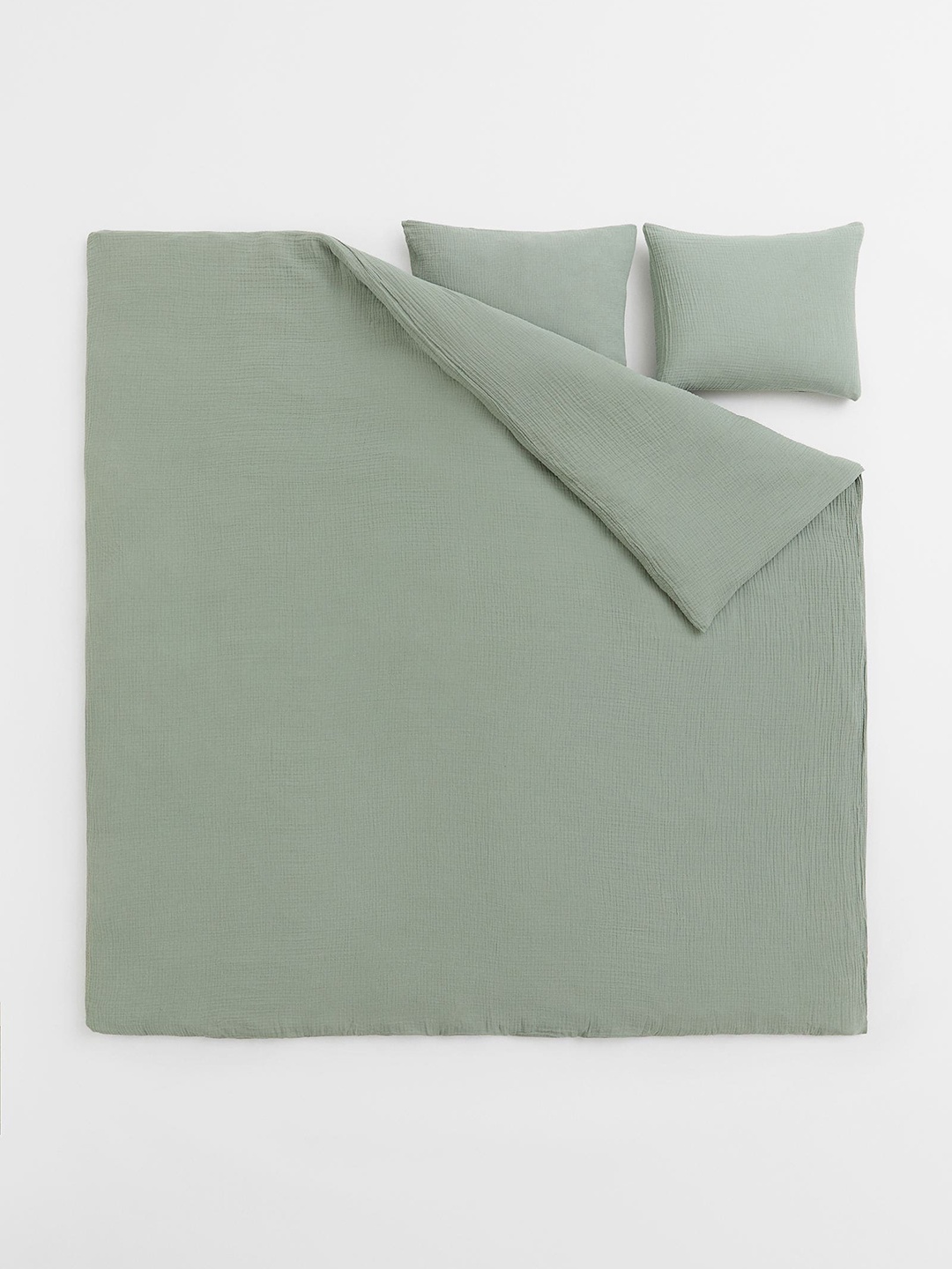 

H&M 250 TC Muslin King Duvet Cover Set, Green