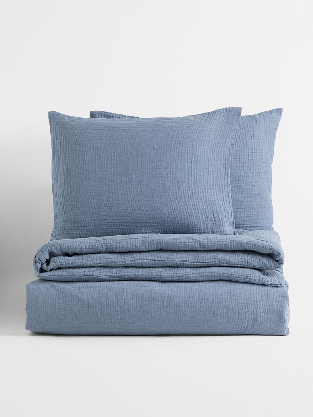 

H&M Solid 250 TC Muslin Double Duvet Cover Set, Blue