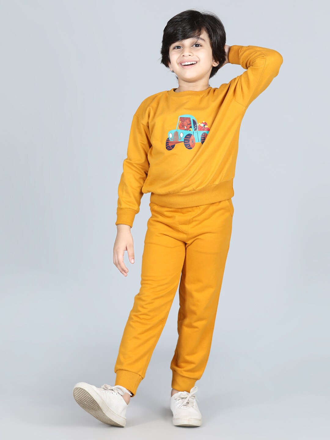 

AWW HUNNIE Boys Mustard & Blue Printed T-shirt with Trousers