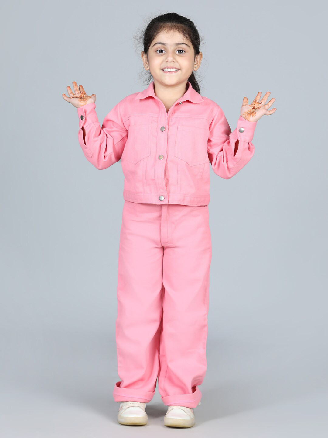 

AWW HUNNIE Girls Pink Pure Cotton Shirt with Trousers