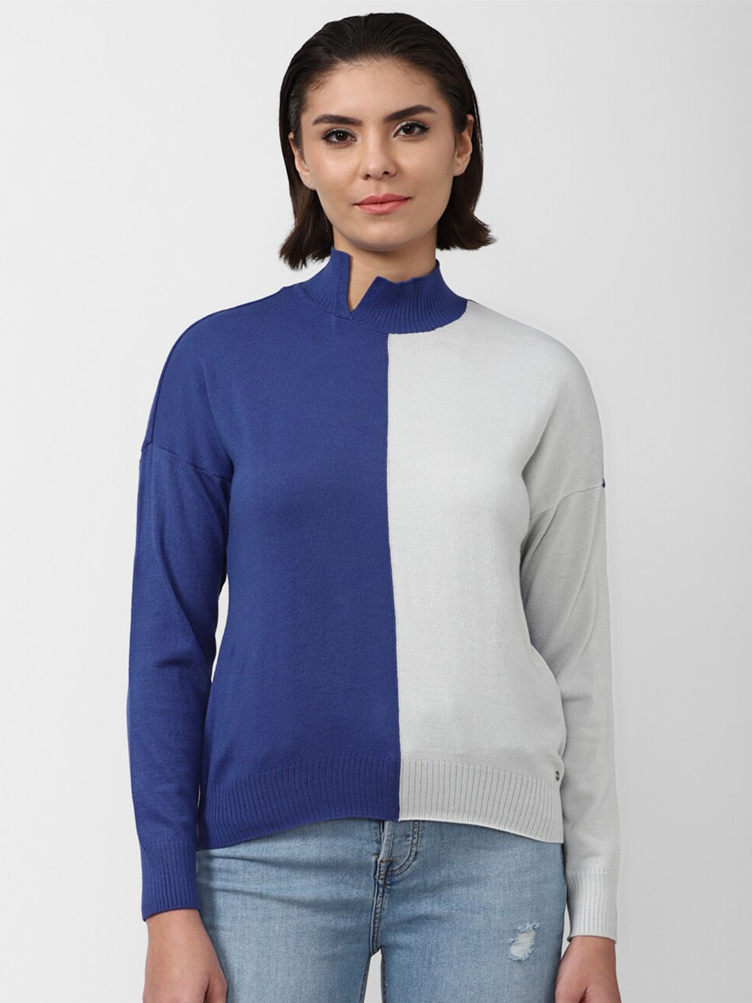 

Van Heusen Woman Women Blue & White Colourblocked Colourblocked Pullover