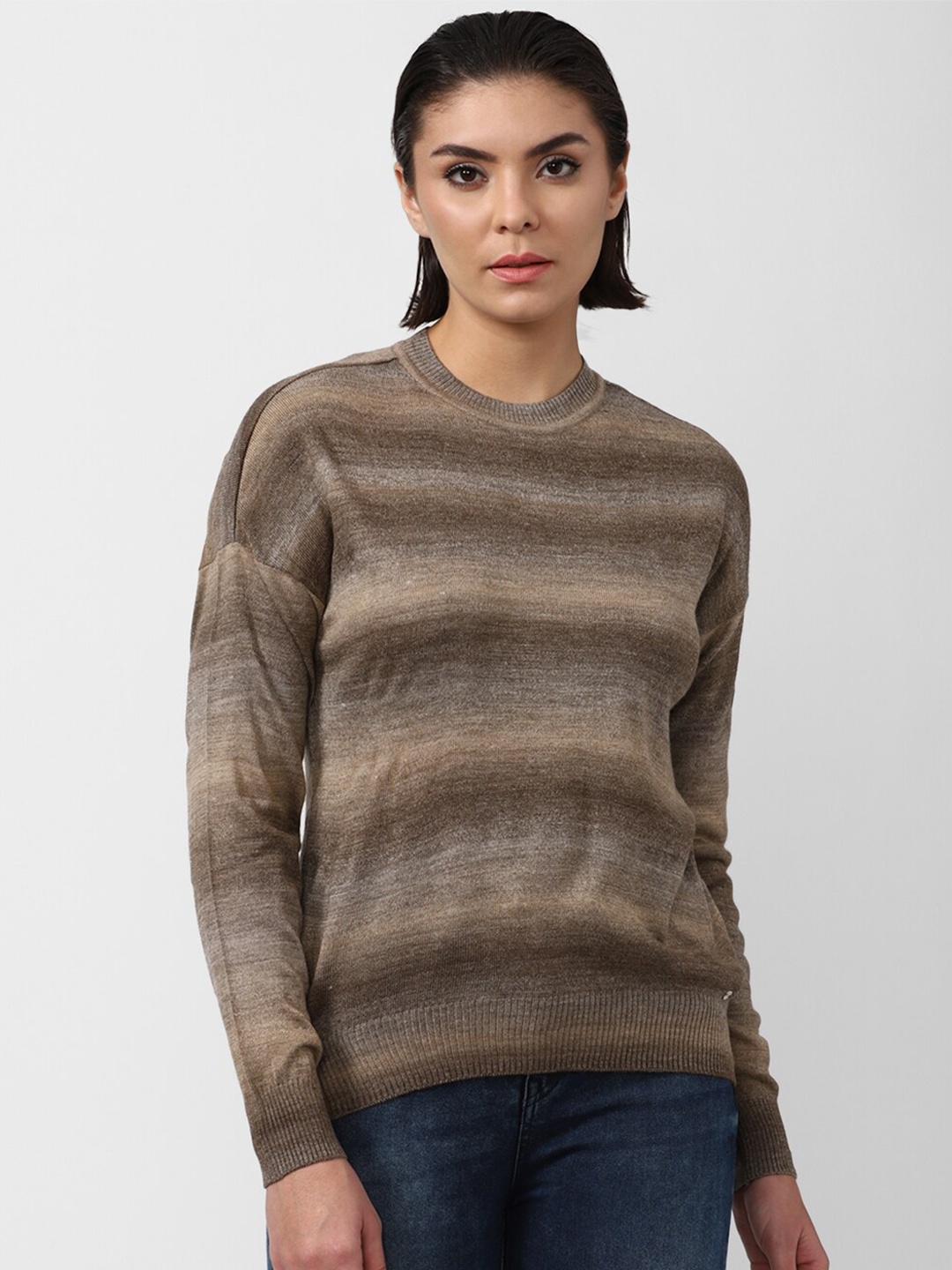 

Van Heusen Woman Women Brown & Beige Striped Striped Pullover