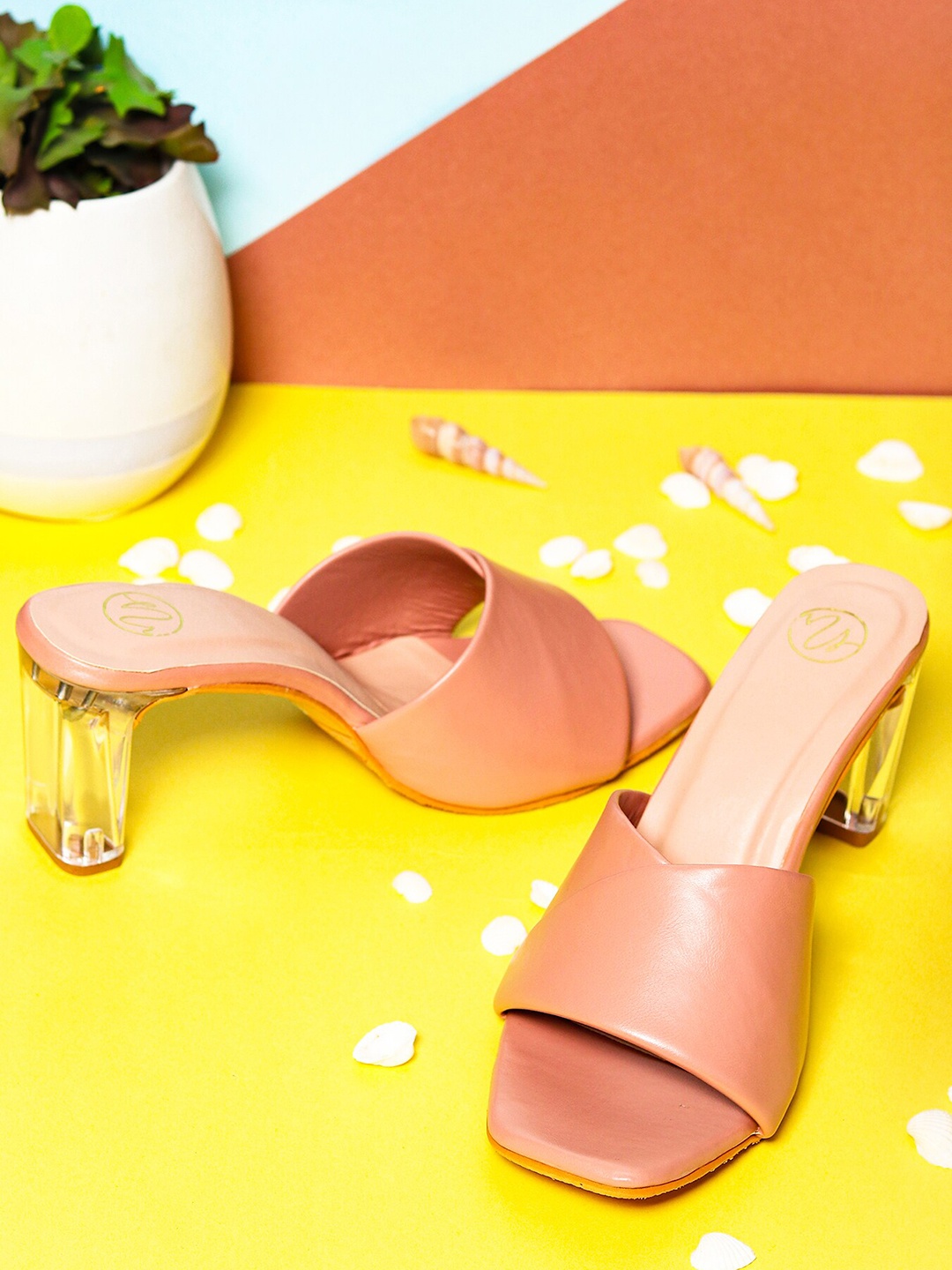 

NR By Nidhi Rathi Women Rose Gold & Transparent Block Sandals