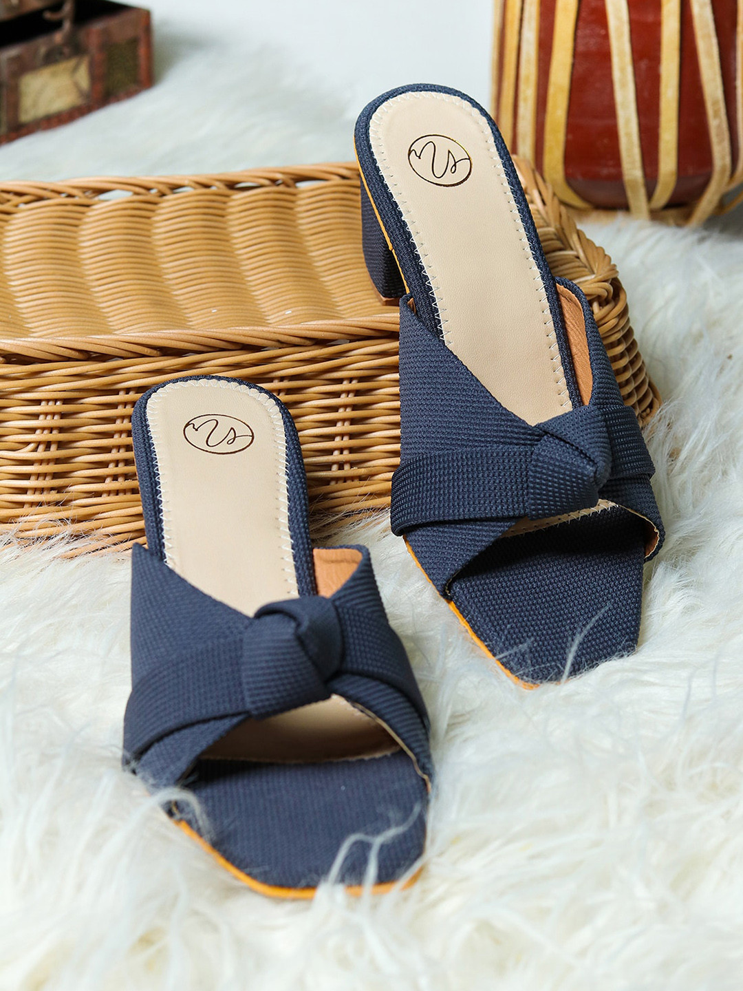 

NR By Nidhi Rathi Women Navy Blue & Beige Wedge Sandals with Bows