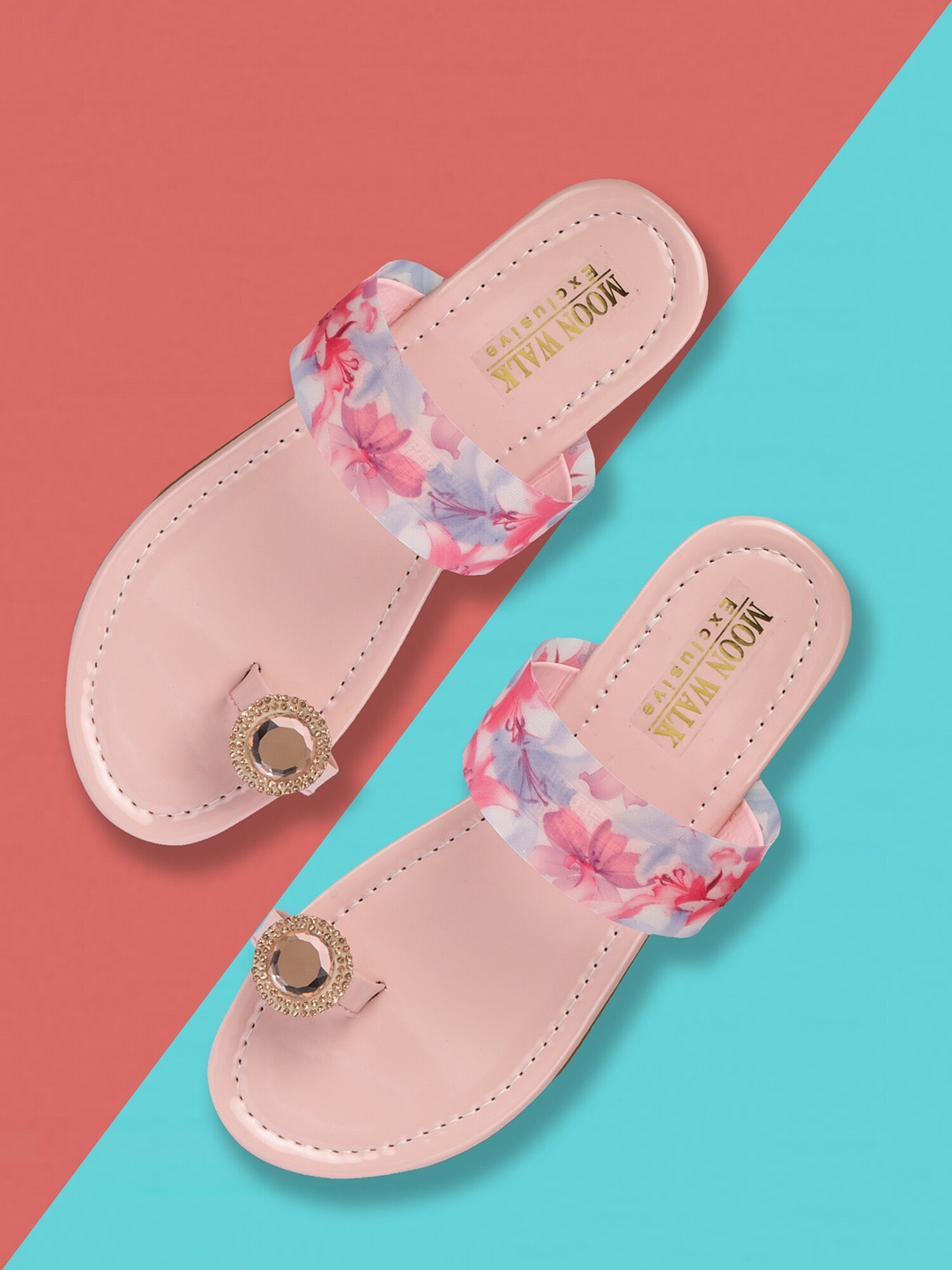 

Moonwalk Women Pink & Blue Printed One Toe Flats