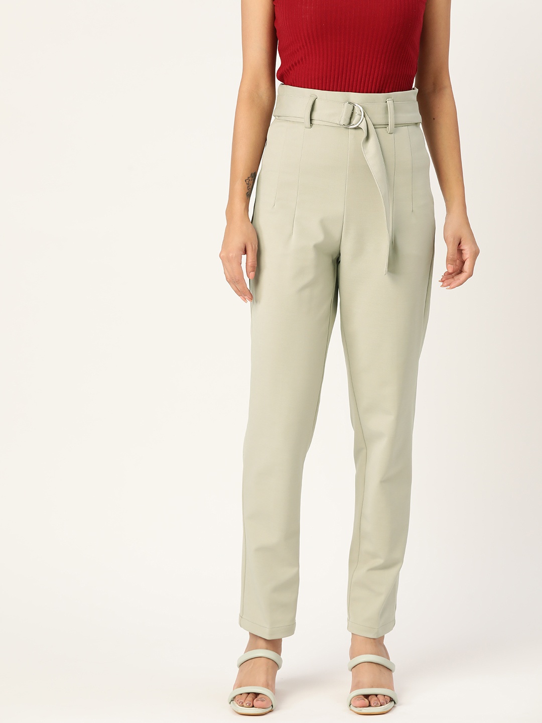 

Zastraa Women Grey Solid Smart Skinny Fit High-Rise Trousers