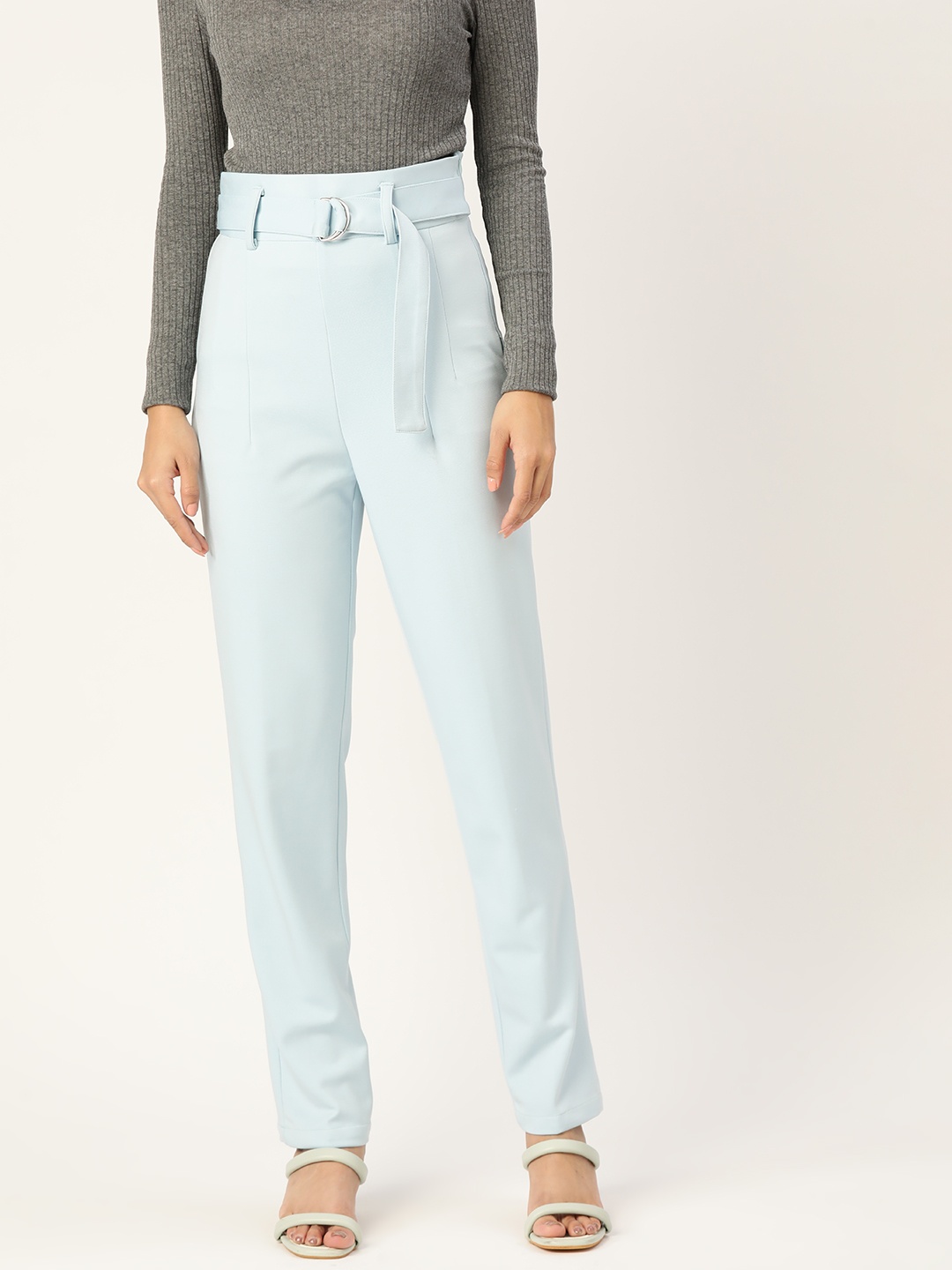 

Zastraa Women Blue Smart Slim Fit High-Rise Trousers