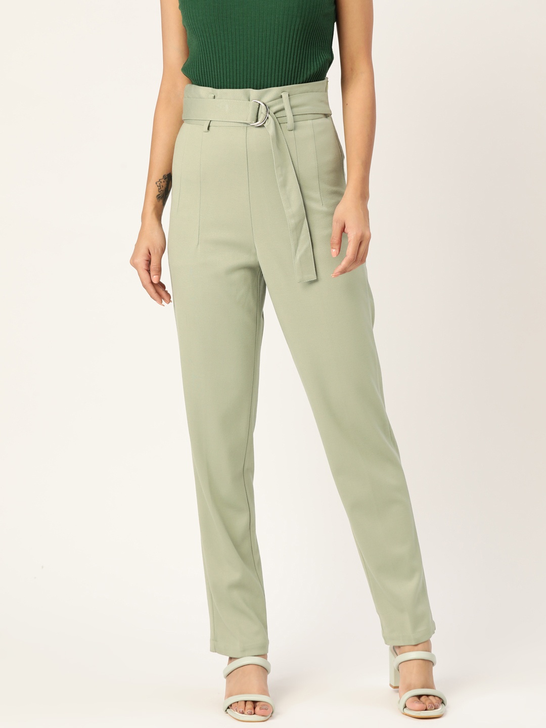 

Zastraa Women Smart Slim Fit High-Rise Trousers, Sea green