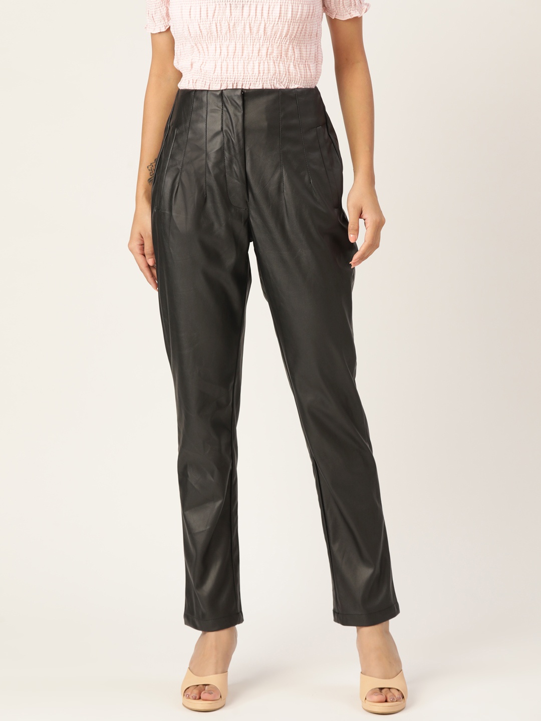 

Zastraa Women Black Smart Slim Fit High-Rise Non Iron Trousers