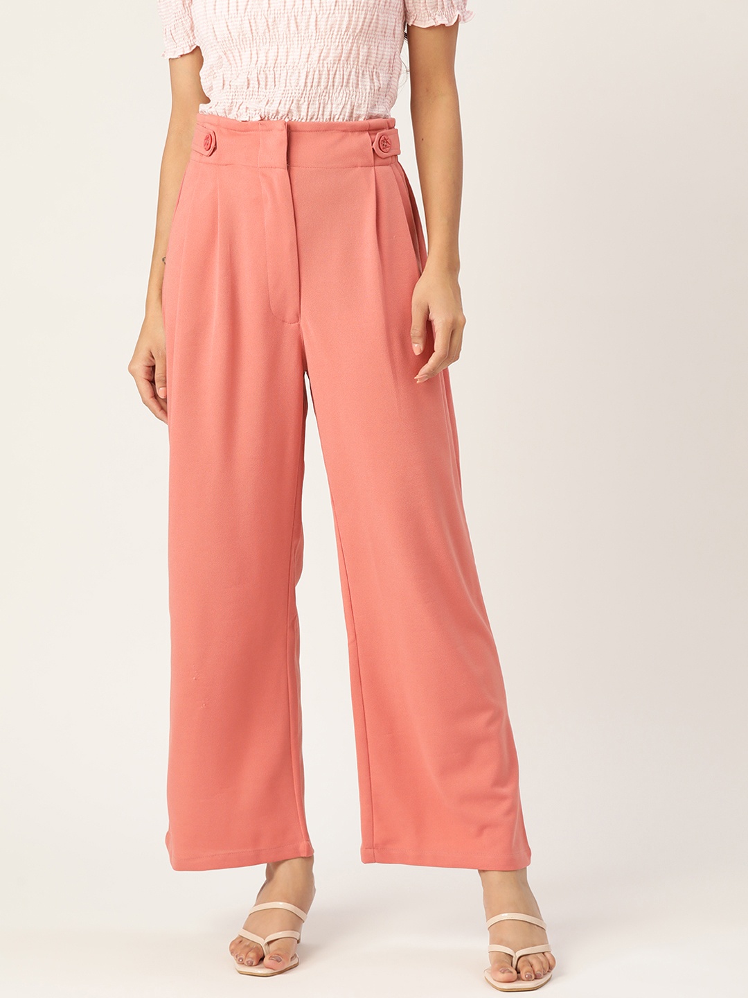 

Zastraa Women Smart Flared Pleated Trousers, Peach