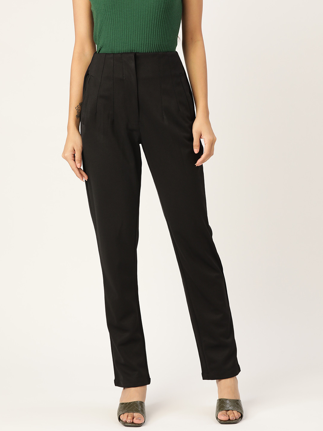 

Zastraa Women Black Smart Slim Fit High-Rise Trousers