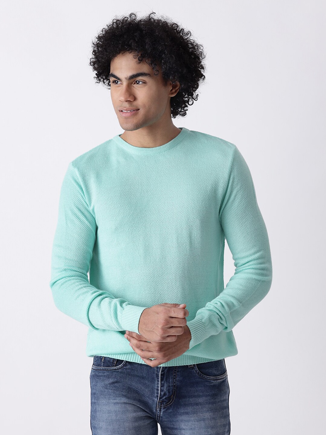 

MR BUTTON Men Sea Green Pullover