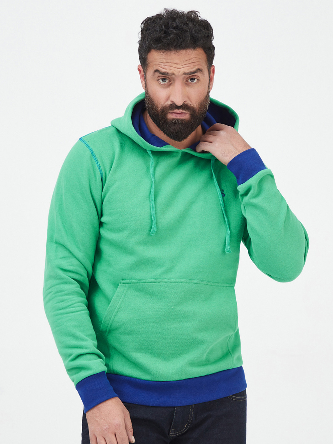 

MR BUTTON Men Green Hooded Cotton Pullover