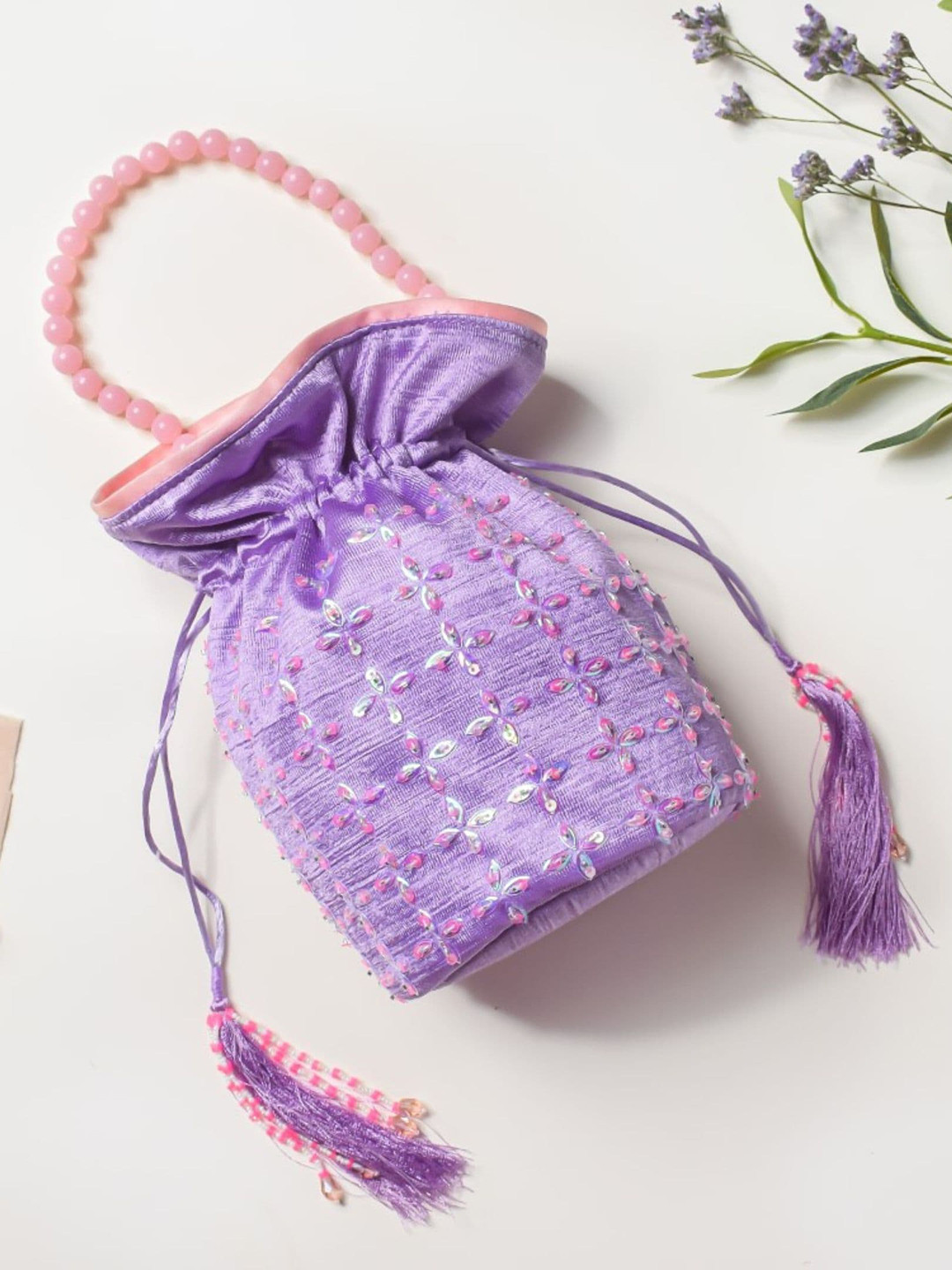 

Nestasia Women Lavender Structured Tote Bag with Tasselled