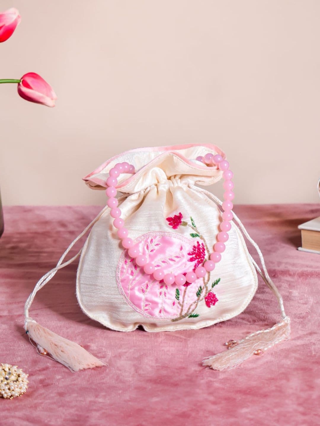 

Nestasia Off-White Seher Floral Potli Bag