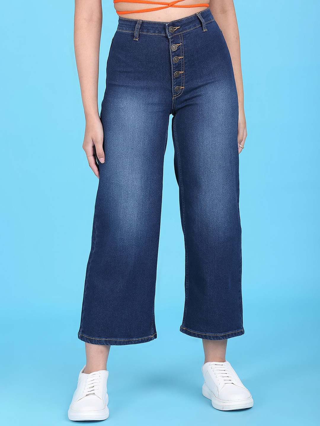 

Flying Machine Women Blue Heavy Fade Wide Leg Jeans