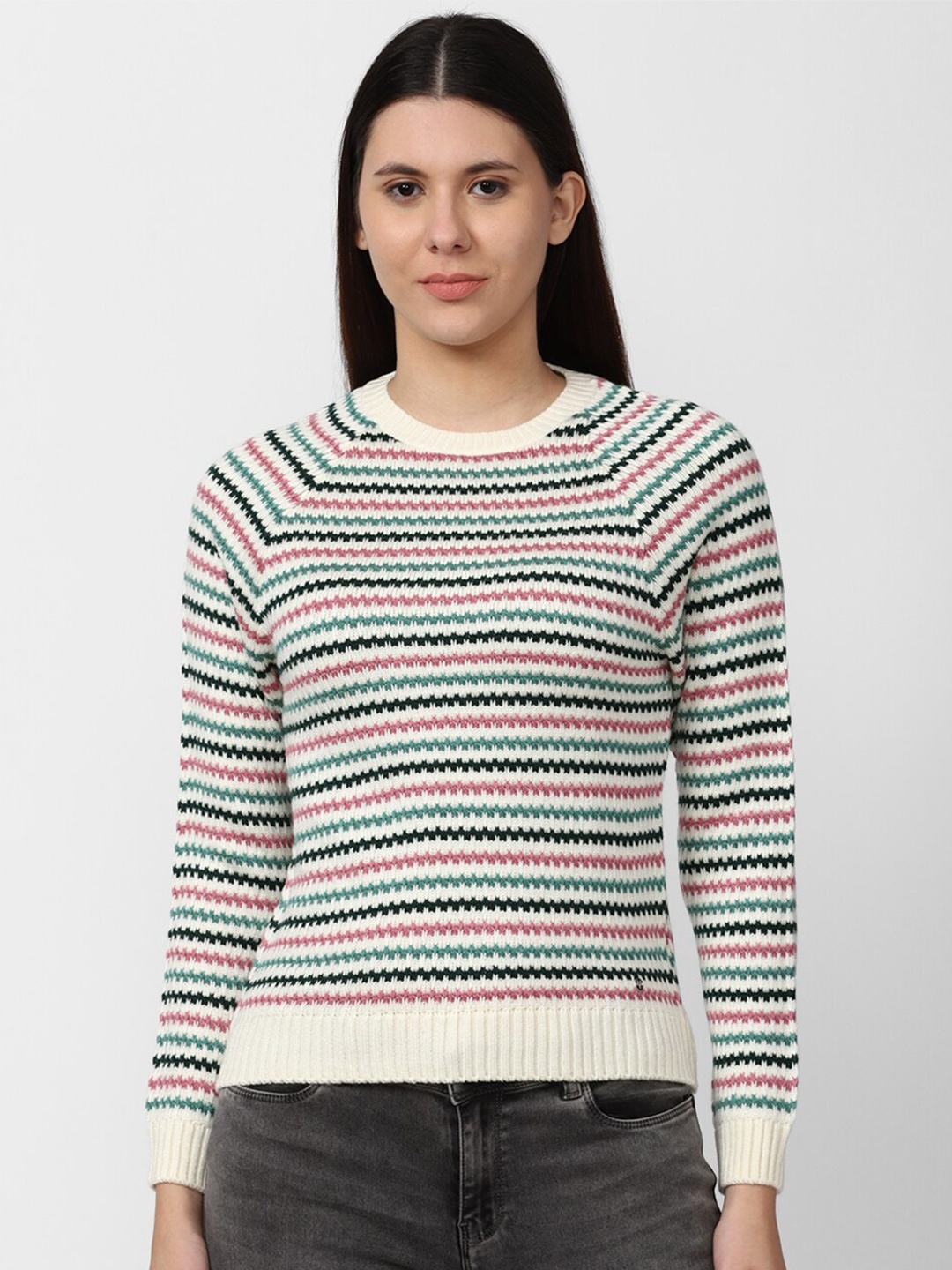 

Van Heusen Woman Women White & Black Striped Striped Pullover