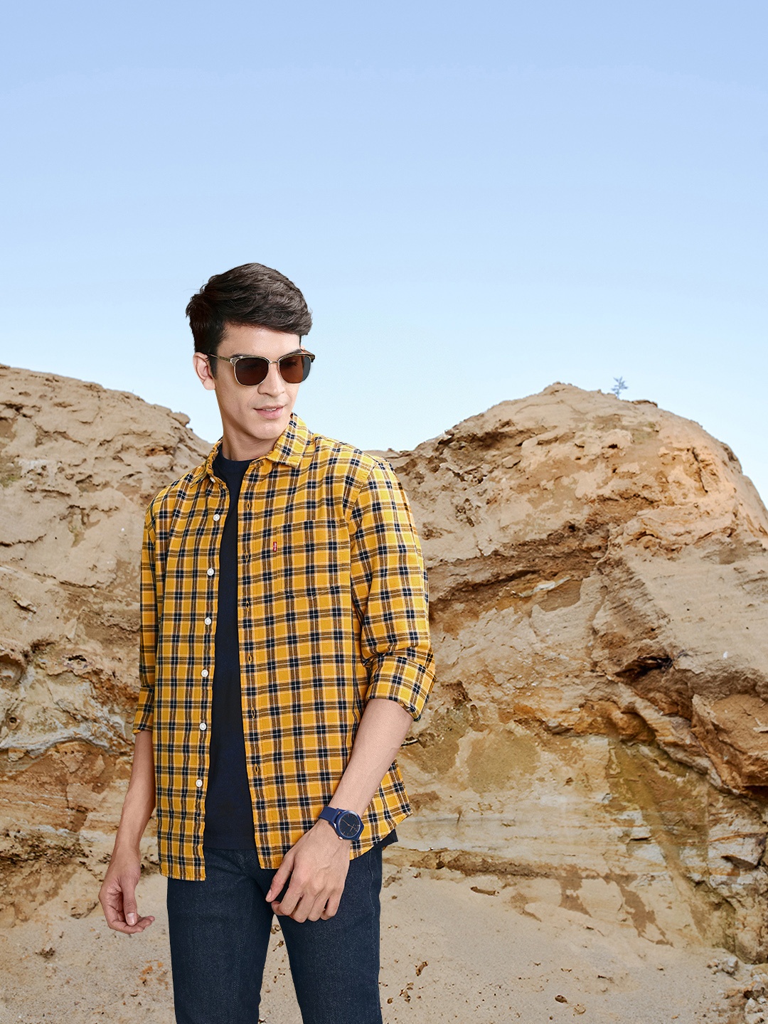 

Levis Men Slim Fit Checked Pure Cotton Casual Shirt, Mustard