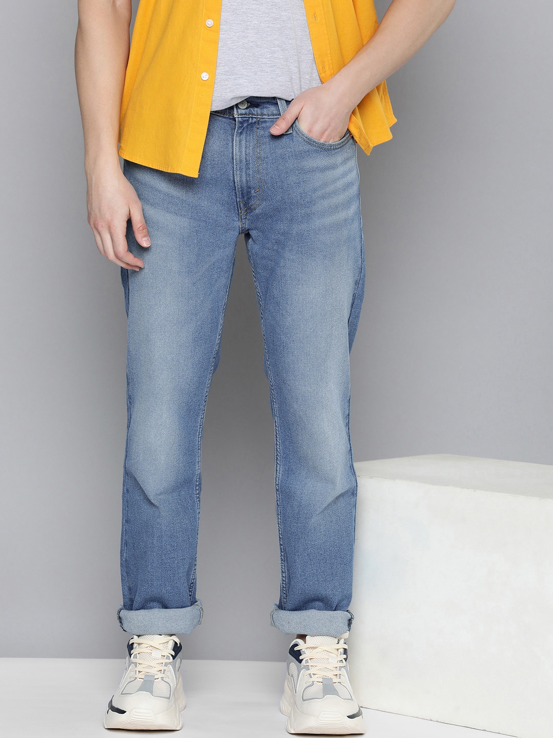 

Levis Men Slim Fit Heavy Fade Acid Wash Mid-Rise Stretchable Jeans, Blue