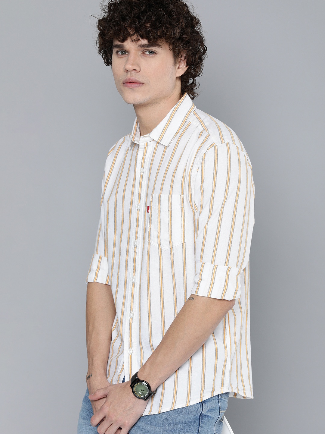 

Levis Men Slim Fit Striped Pure Cotton Casual Shirt, White