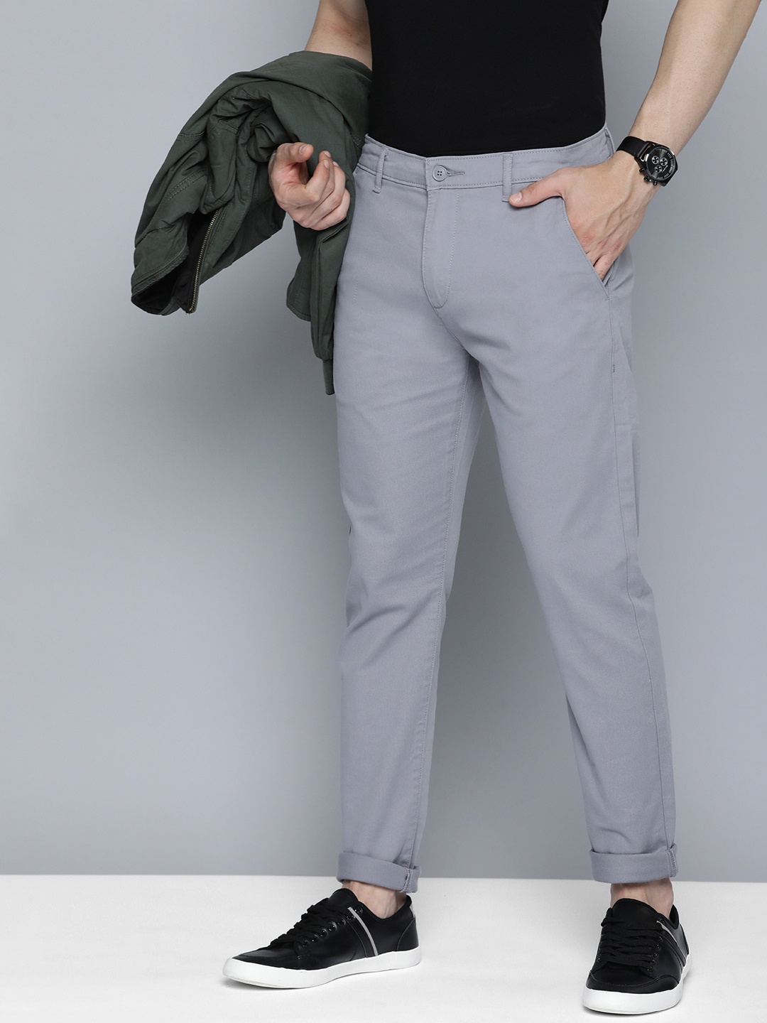 

Levis Men Mid-Rise Tapered Fit Chinos Trousers, Grey