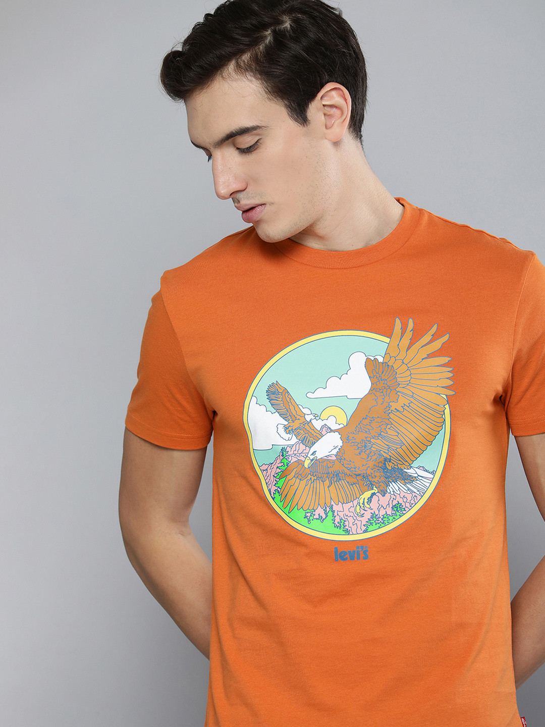 

Levis Men Printed Pure Cotton T-shirt, Orange