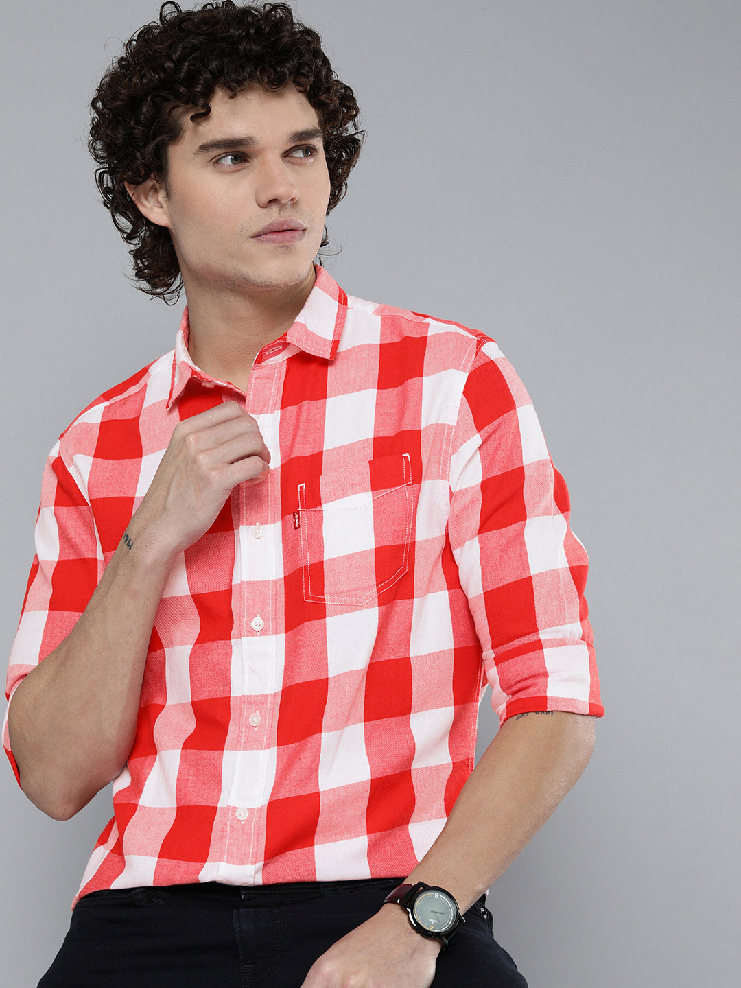 

Levis Men Buffalo Checked Slim Fit Pure Cotton Casual Shirt, Red