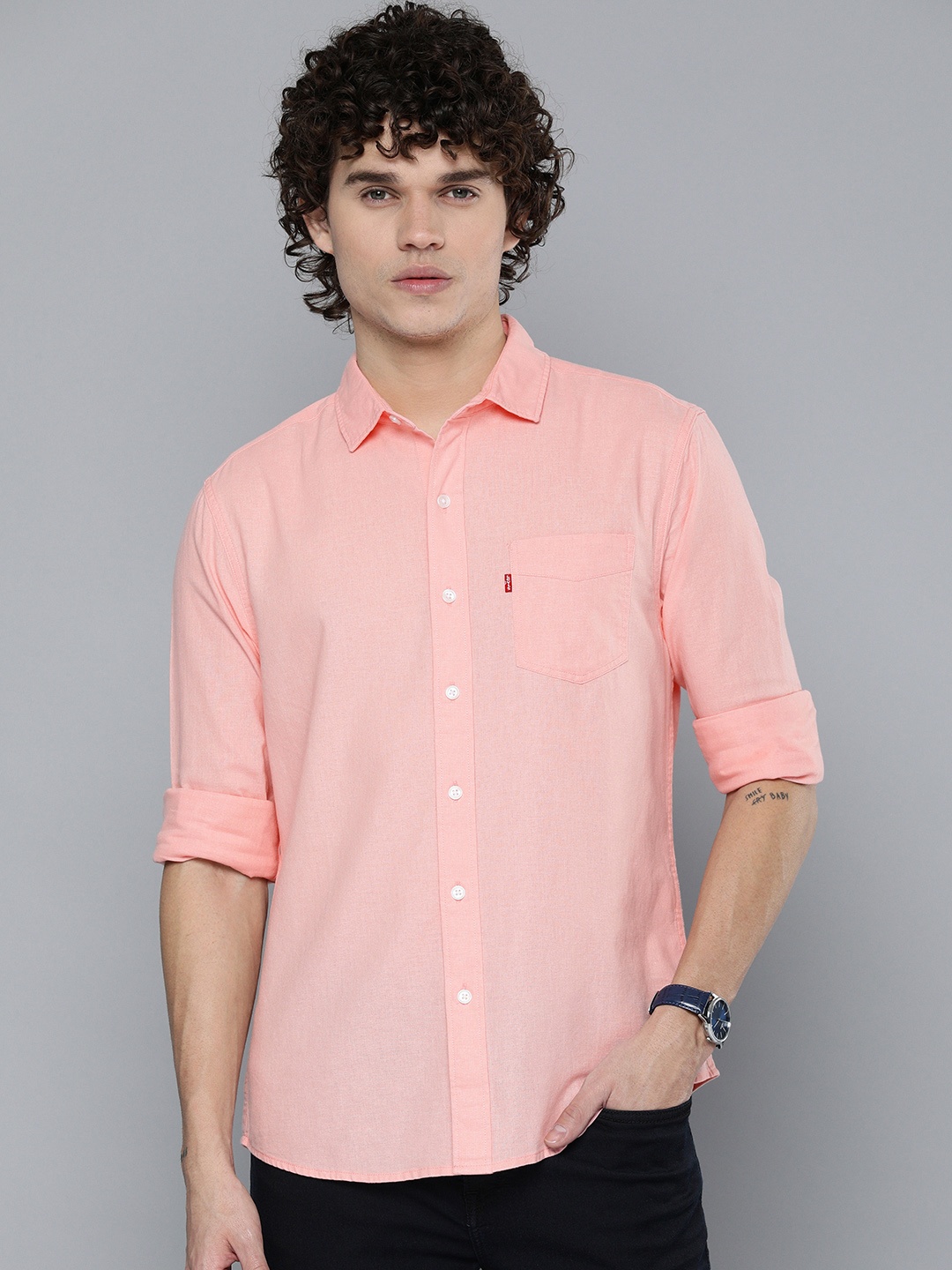 

Levis Men Slim Fit Pure Cotton Casual Shirt, Pink