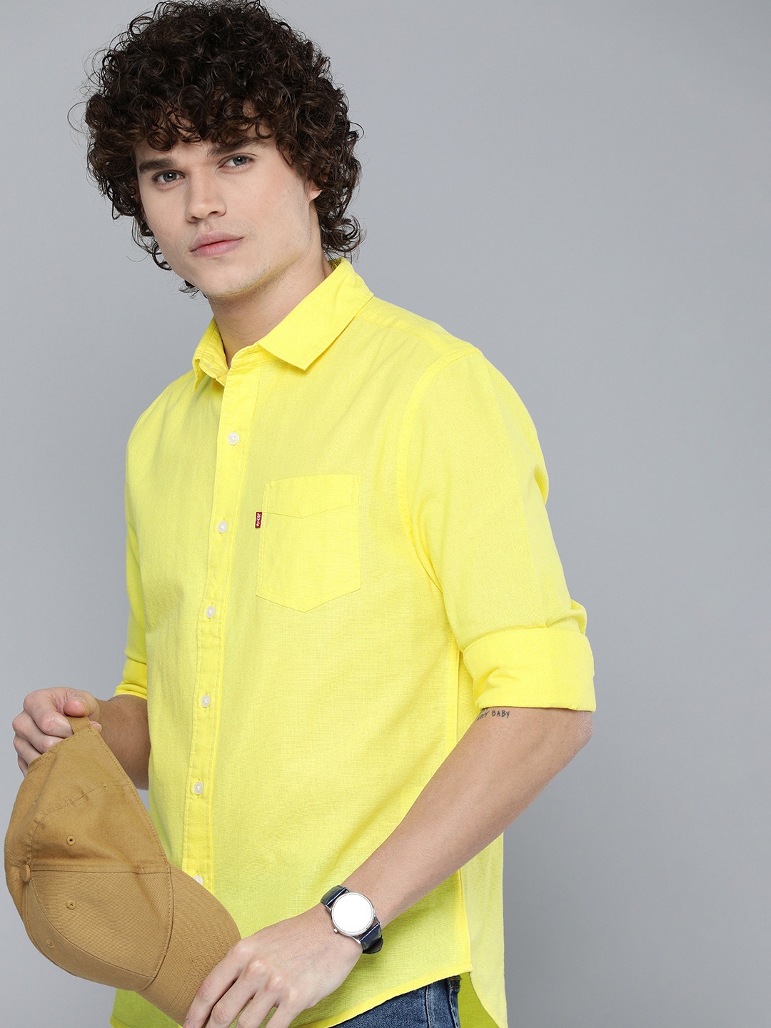 

Levis Men Slim Fit Pure Cotton Casual Shirt, Yellow