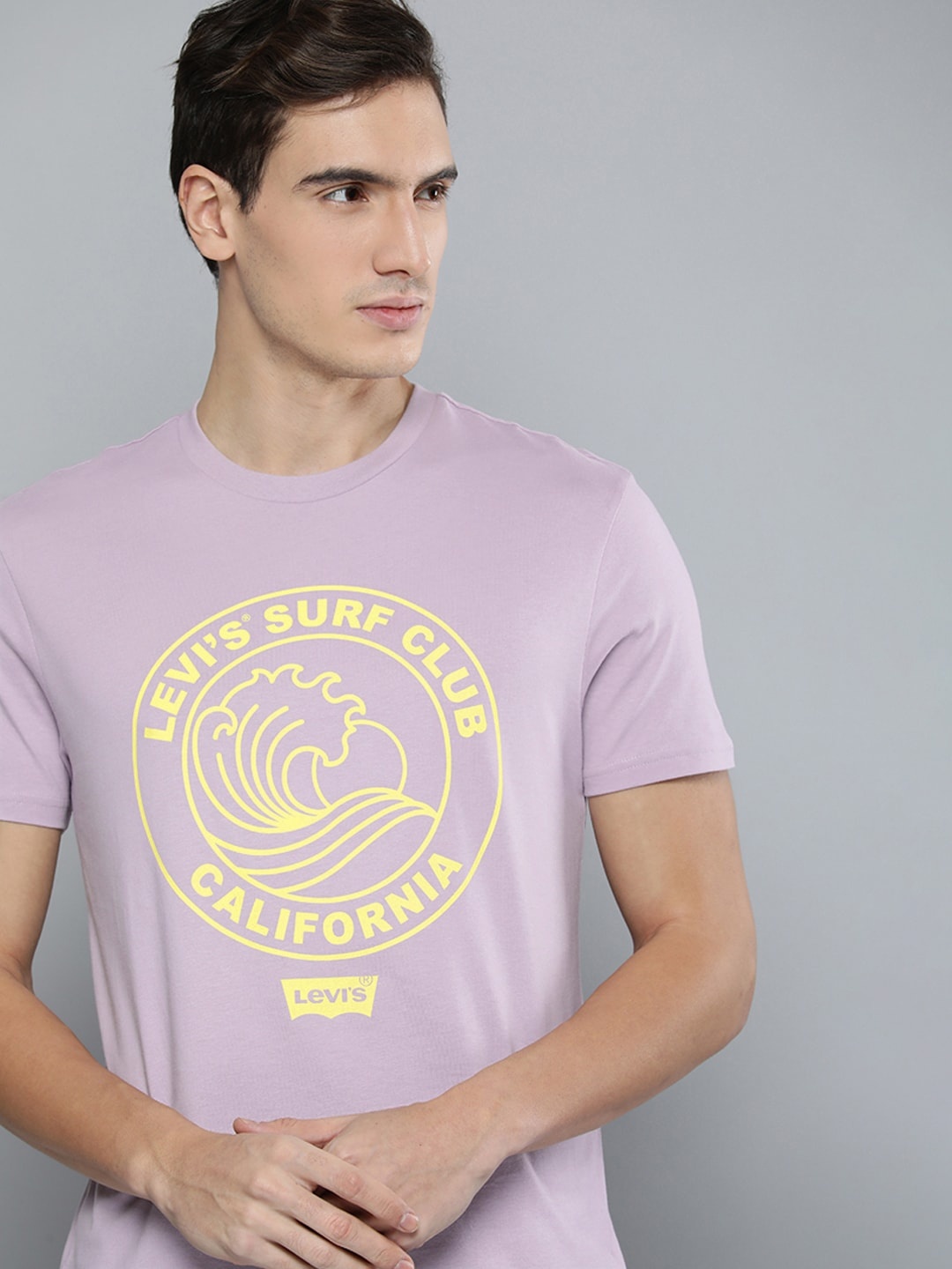 

Levis Men Pure Cotton Brand Logo Printed Round Neck T-shirt, Lavender