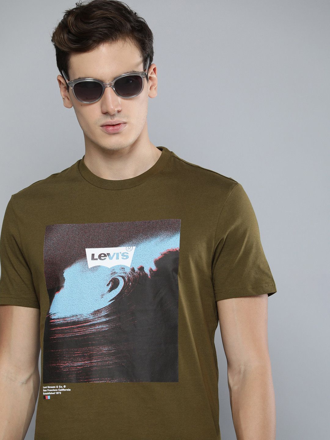 

Levis Men Pure Cotton Printed Round Neck T-shirt, Olive