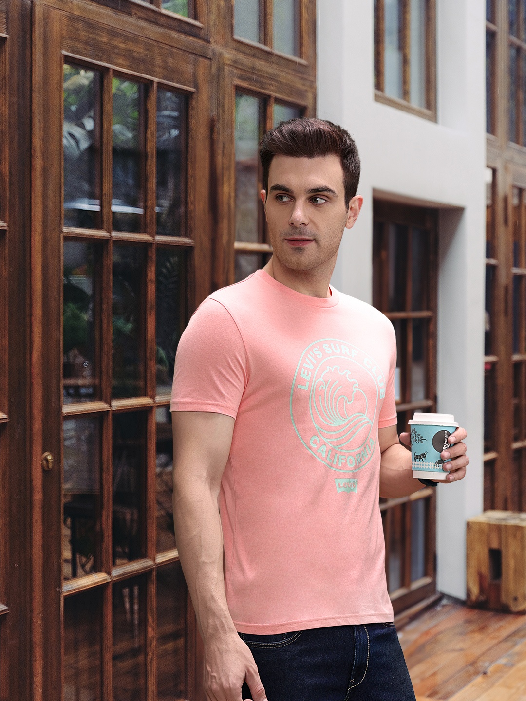 

Levis Men Pure Cotton Graphic Printed T-shirt, Pink
