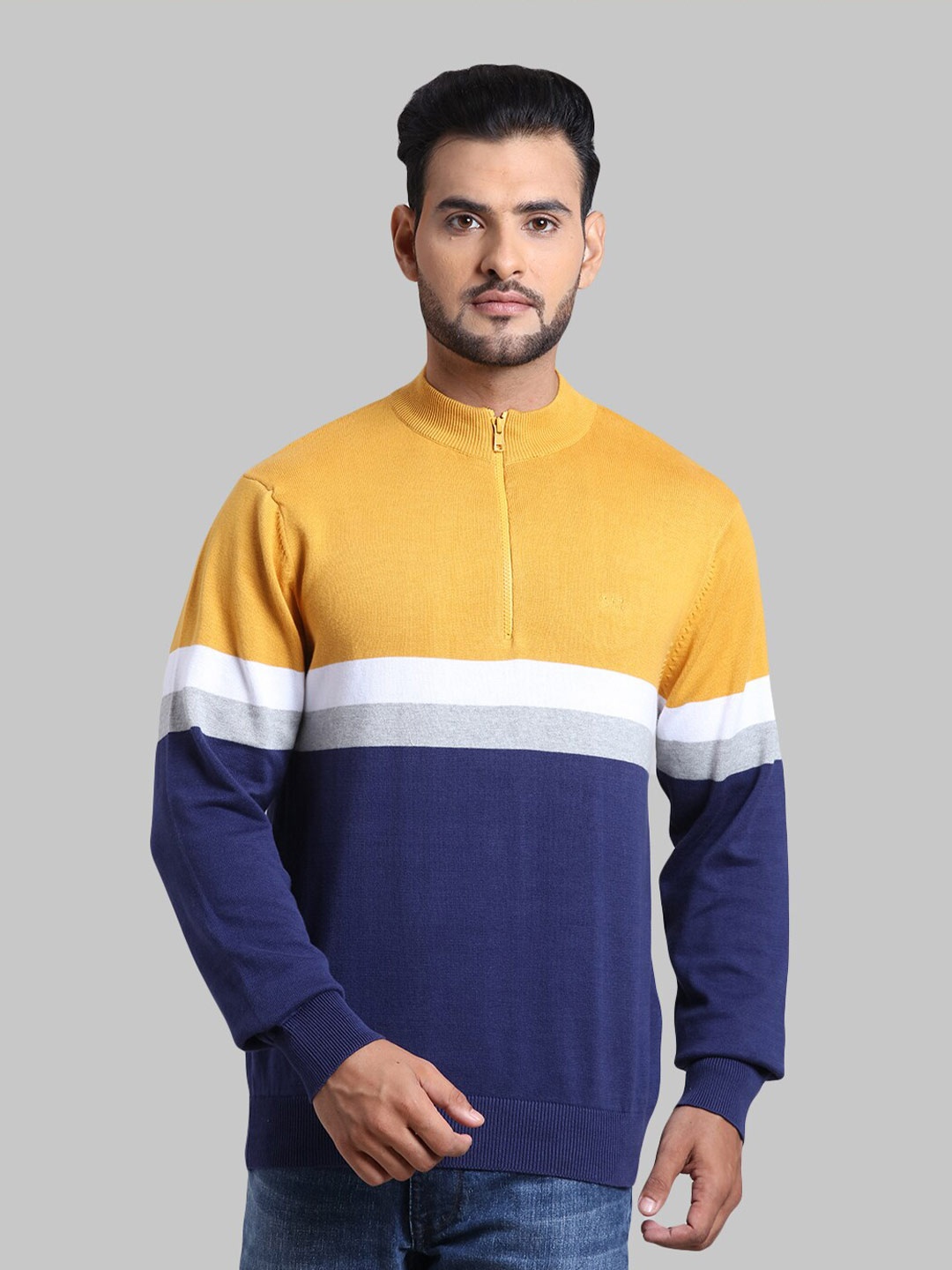 

ColorPlus Men Yellow & White Striped Striped Pullover